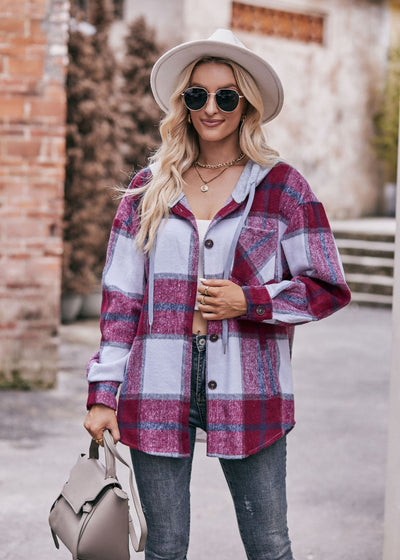 Fall/winter Hooded Casual Plaid Coat