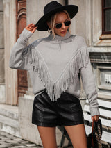 Loose Fringed Turtle Neck Sweater