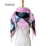 Rhombic Plaid Fringed Square Scarf