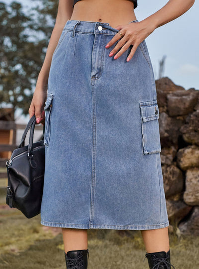 Skinny Tooling Pocket Denim Skirt