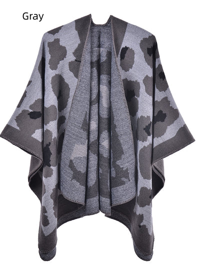 Leopard Print Shawl Split Cloak Scarf