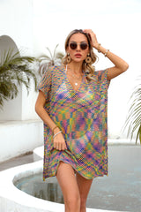 Rainbow Stitching Openwork Loose Bikini Cover Up