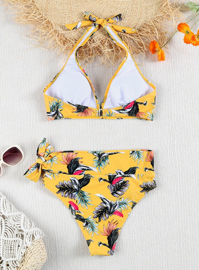 Sexy High Waist Lace-up Printed Bikini