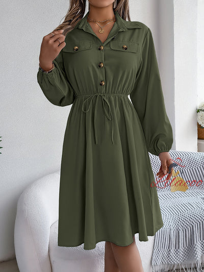 Casual Button Long Sleeve Shirt Dress