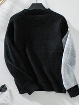 Contrast Color Round Neck Loose Long Sleeve Sweater