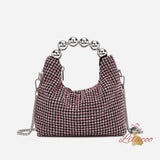 Silver Bead Chain Diamond-encrusted Diagonal Bag