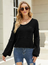 Long-sleeved Pleated Spliced Round Neck sweater