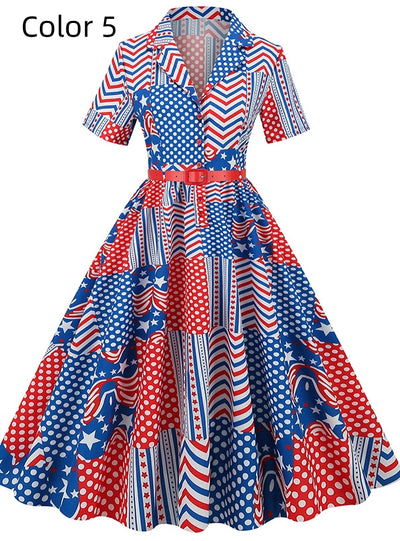 Flag Printed High Waist Retro Dress