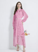 Lace Lantern Sleeve Silm Waist Dress