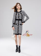 Slim-fit High Waist Contrast Dress+Cardigan Coat Two-piece Cuit