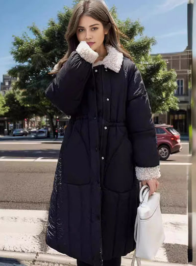 Mid-length Lamb Wool Spell Cotton-padded Jacket Coat