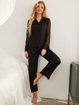 Lace Mesh Long-sleeved Trousers Pajamas Set