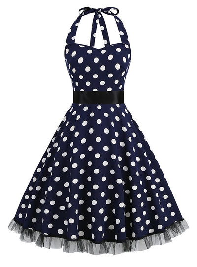 Retro Lace Stitching Polka-dot Dress