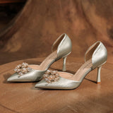 Pearl Diamond Satin Stiletto Heels Shoes