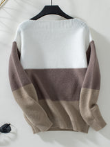 Contrast Color Button Casual Loose Sweater