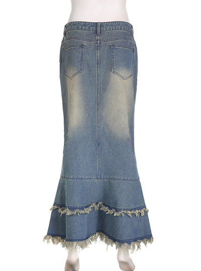 Irregular Fishtail Low Waist Denim Skirt