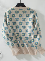 Flower Jacquard V-neck Sweater