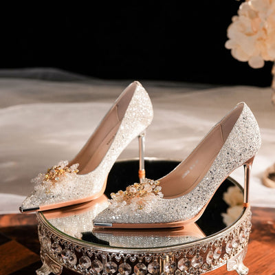 Metal Head Sequins Rhinestone High Heels Wedding Shoes