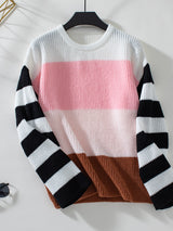 Contrasting Striped Turtleneck Sweater