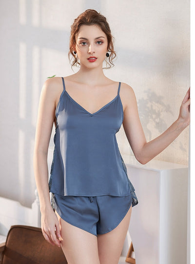 Sexy Ice Silk Satin Sling Pajamas Suit