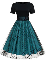 Round Neck Short Sleeve Polka-dot Retro Dress