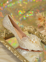 Sequined Beads Bow High Heels Shoes