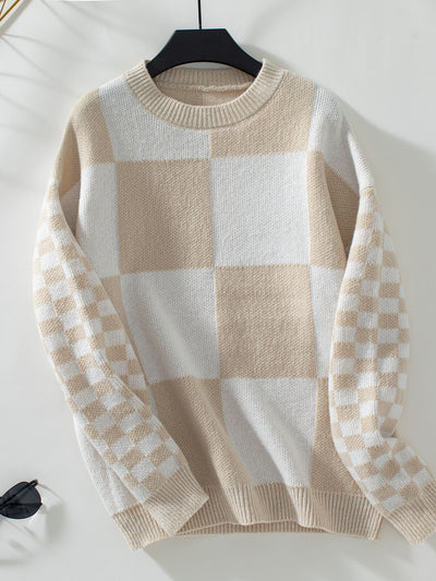 Contrasting Check Pullover Sweater