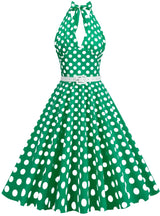 Polk Stitching Belt Hepburn Retro Dress