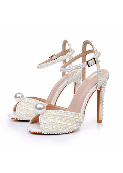 11 cm Thin High Heel Round Pearl Wedding Shoes