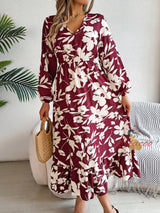 Leisure Flower Long Sleeve Ruffled Dress