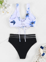 Printed Multi-color Split Sports Backless Swimsuit