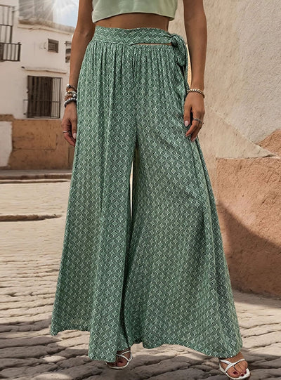 Strapped High Waist Casual Loose Wide-leg Pants