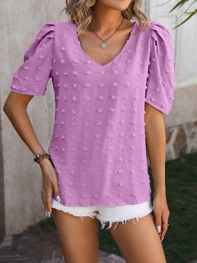 V-neck Chiffon Bubble Sleeve Shirt