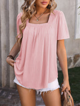 Bubble Sleeve Pleated Short Sleeve T-shirt