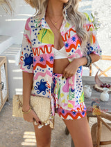 Bohemian Print Shirt Short Pants Suit