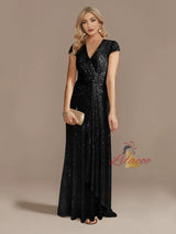 Sexy V-neck Sequins Cap Sleeve Prom Dress