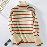 Lapel Striped High Neck Sweater