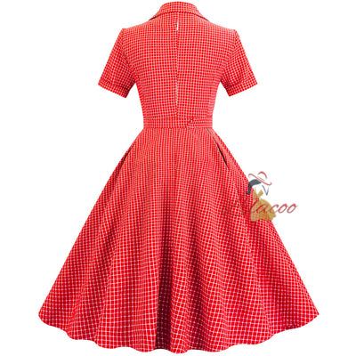 Women Long Retro Contrast Plaid Dress