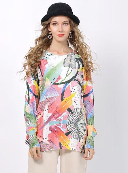 Long Sleeve Printed Loose Bat Sleeve Sweater