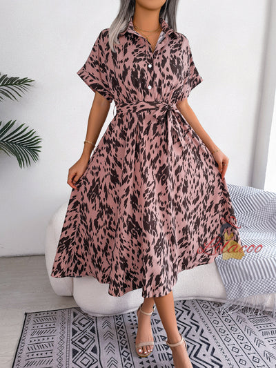 Casual Loose Leopard Shirt Dress