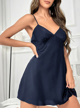 Silk-like Ice Silk Suspender Nightgown