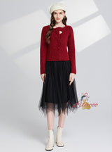 Hollow Bow Shiny Coat+Gauze Skirt Two-piece Set