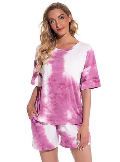 Tie-dyed Cotton Short-sleeved Round Neck Pajamas