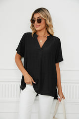 V-neck Casual Solid Color Loose Shirt