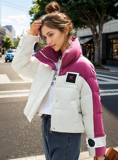 Short Loose Contrast Collar Cotton-padded Jacket