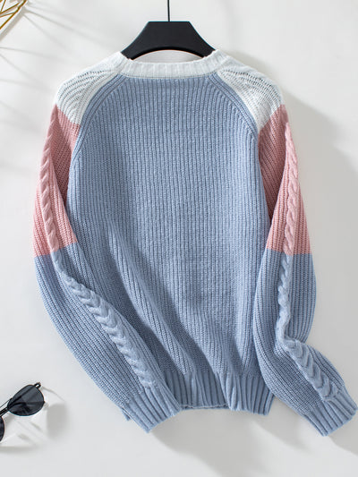 Retro Loose Contrast Twisted Sweater