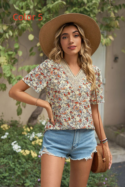 Chiffon Printed Loose Short-sleeved Shirt