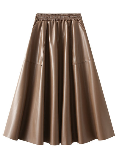 Retro Style Large Pocket Leather Skirt