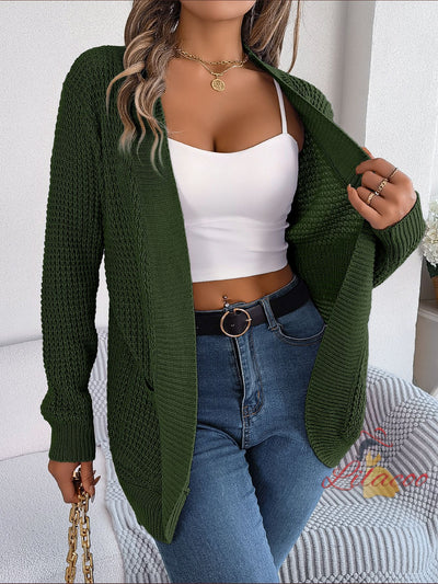 Leisure Pocket Long Sleeve Knitted Sweater Coat