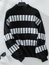 Striped Pullover Loose Semi-turtle Neck Sweater